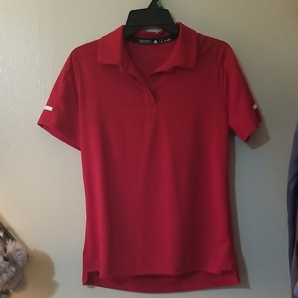 Adidas Women's Red Fitted Polo Short Sleeve Tee
